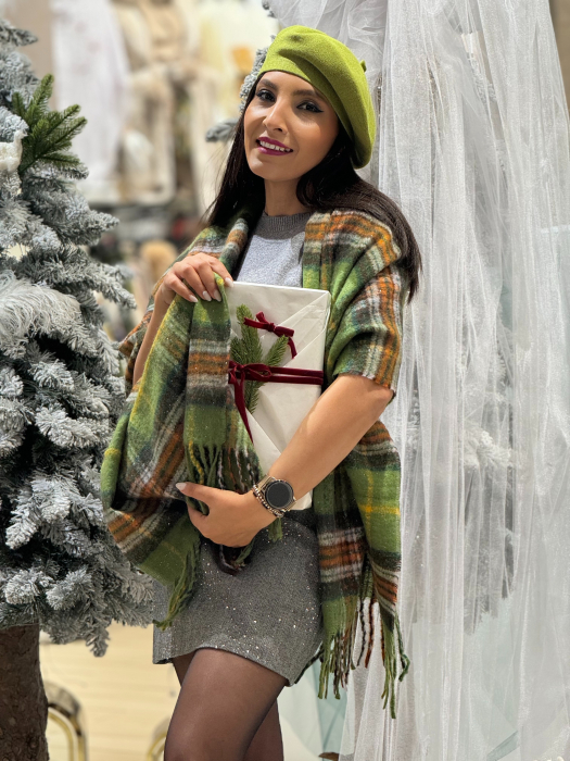 Esarfa in carouri cu insertii sclipici [4]