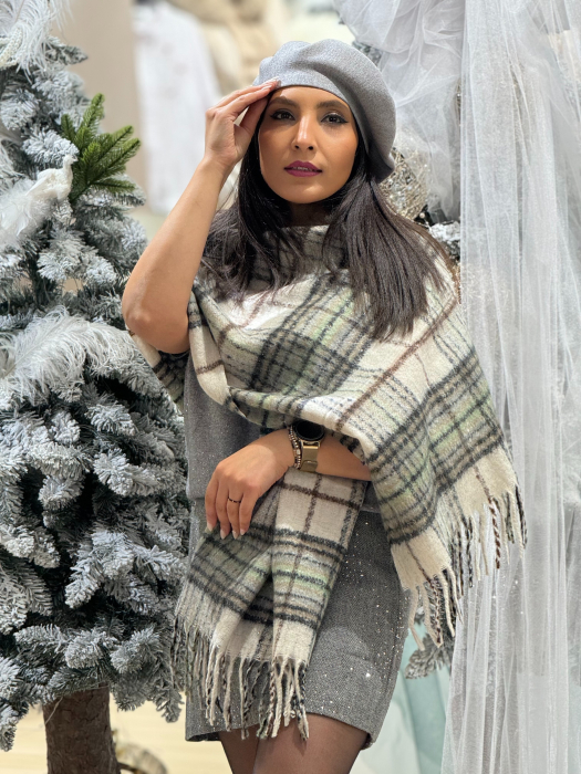 Esarfa in carouri cu insertii sclipici [2]