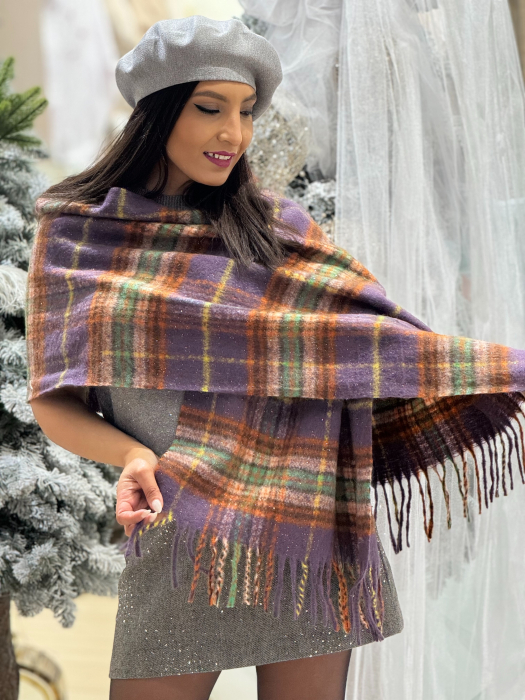 Esarfa in carouri cu insertii sclipici [2]