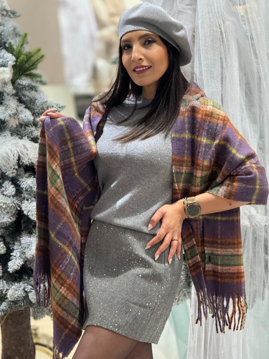 Esarfa in carouri cu insertii sclipici [4]