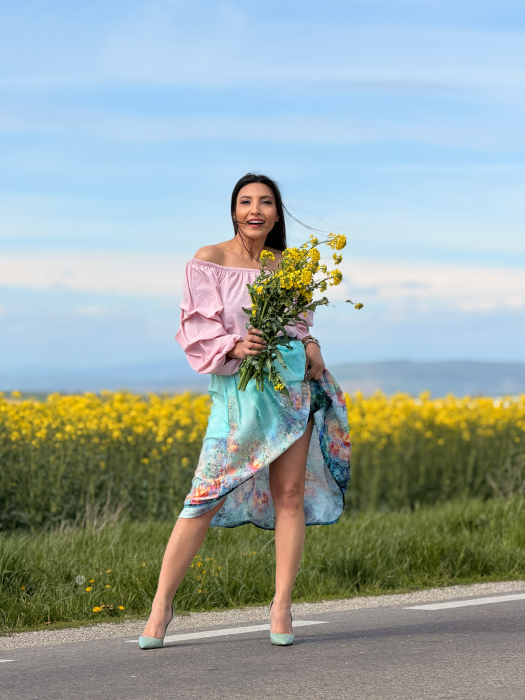 Fusta cu print picasso pe turcoaz [3]