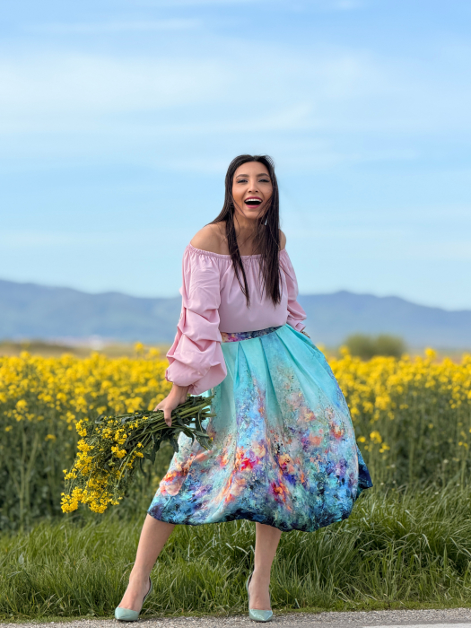 Fusta cu print picasso pe turcoaz [6]