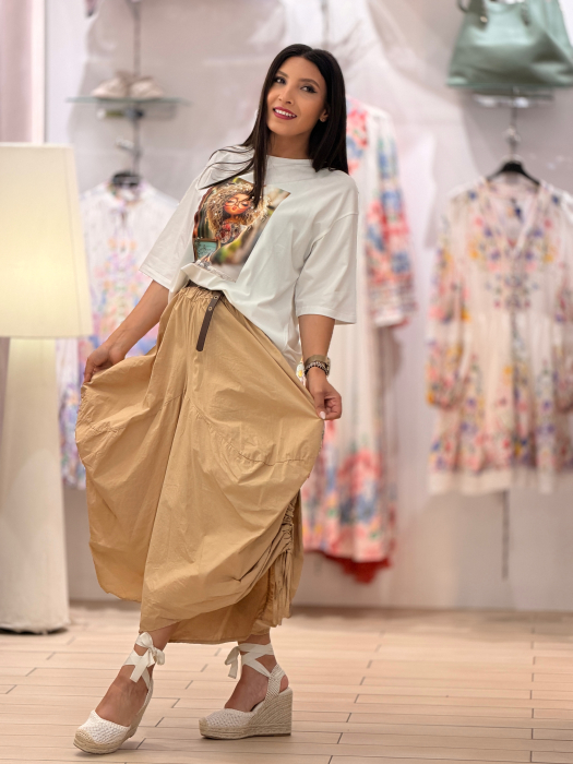 Fusta pantalon din bumbac cu curea [2]