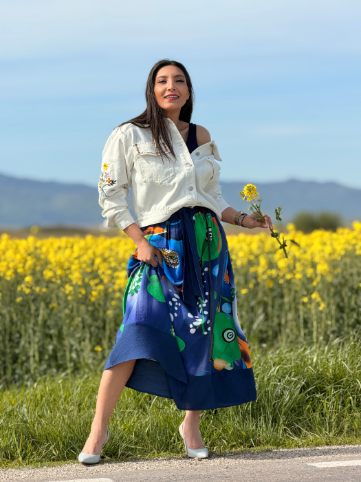 Fusta pe bleumarin cu detalii colorate [2]