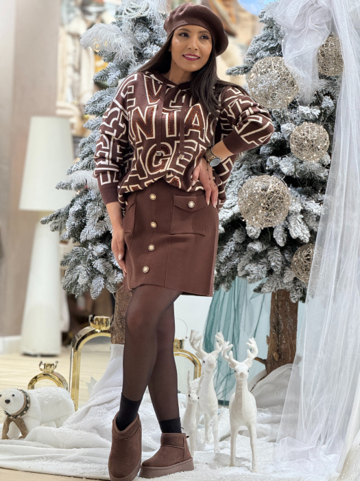 Fusta tricotata cu buzunare si nasturi decorativi [2]