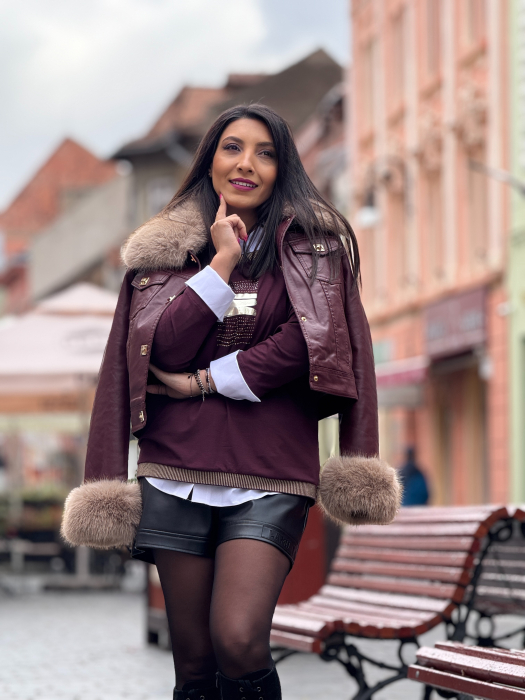 Geaca bordo din piele ecologica cu blanita [7]