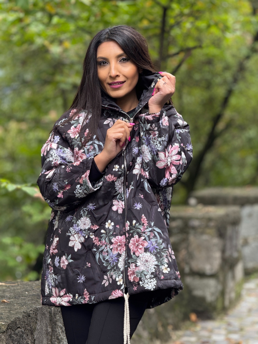 Geaca cu gluga si imprimeu floral [6]