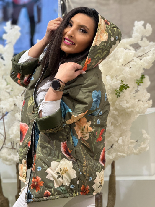 Geaca cu gluga si imprimeu flori [2]