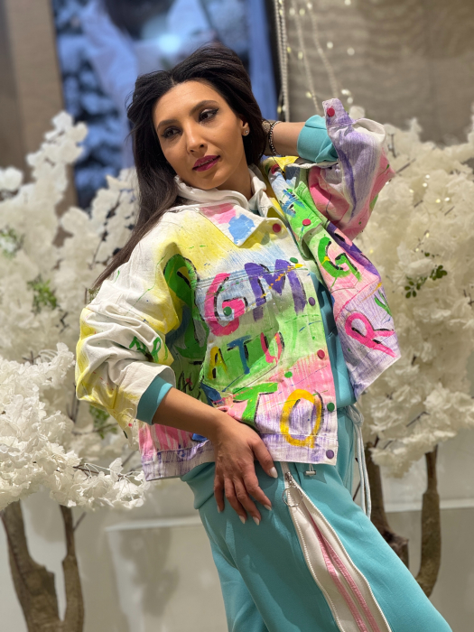 Geaca cu imprimeu artistic multicolor [3]