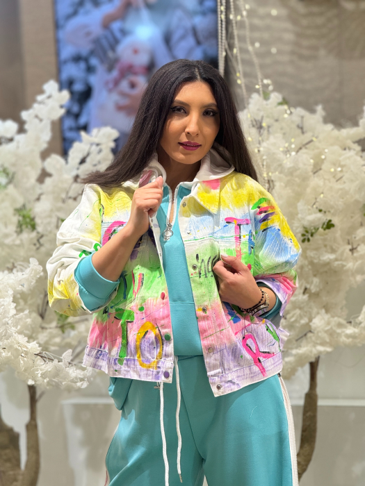 Geaca cu imprimeu artistic multicolor [2]