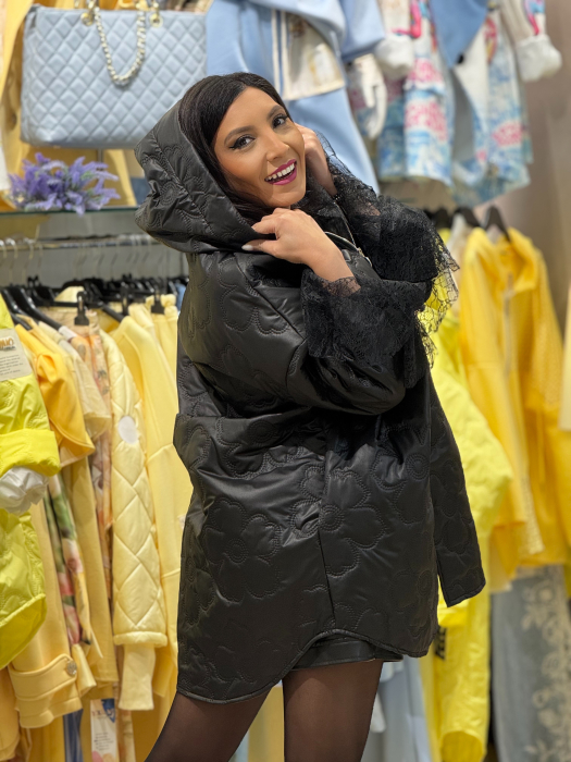 Geaca cu imprimeu floral si emblema pe maneca [7]