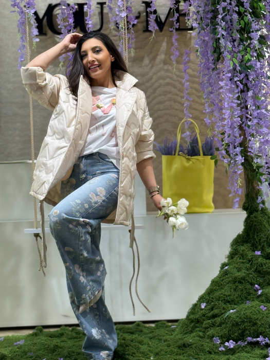 Geacă damă matlasată cu guler tip rever, croială petrecută și cordon în talie [7]