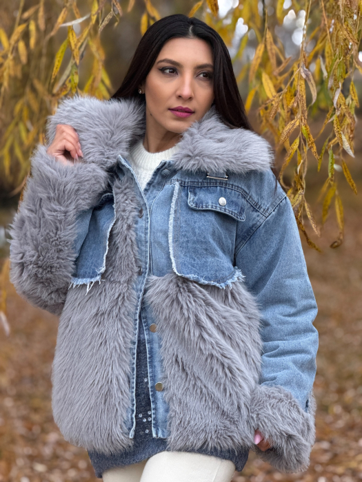 Geaca de blugi cu blana ecologica [4]