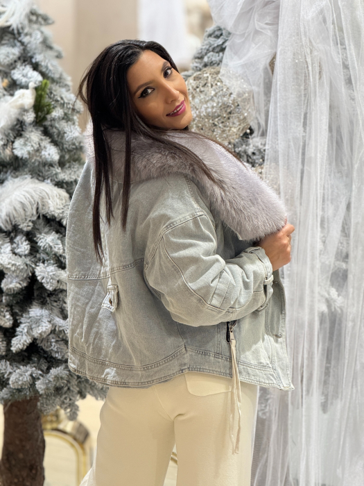 Geaca de jeans cu blana ecologica [7]