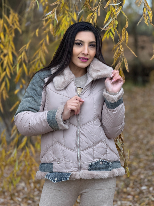 Geaca din fas cu detalii din jeans [2]