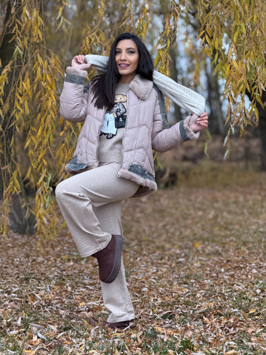 Geaca din fas cu detalii din jeans [4]