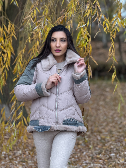 Geaca din fas cu detalii din jeans [1]