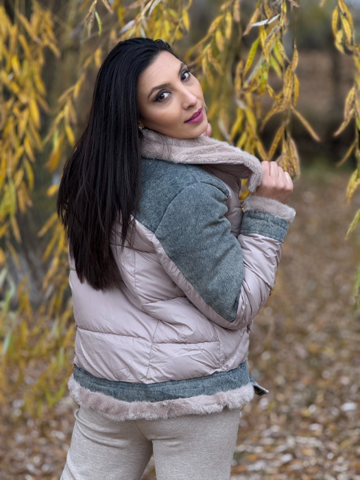 Geaca din fas cu detalii din jeans [3]