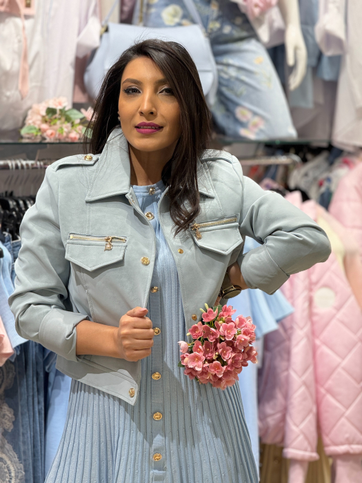 Geaca din piele ecologica cu fermoare la buzunare [4]