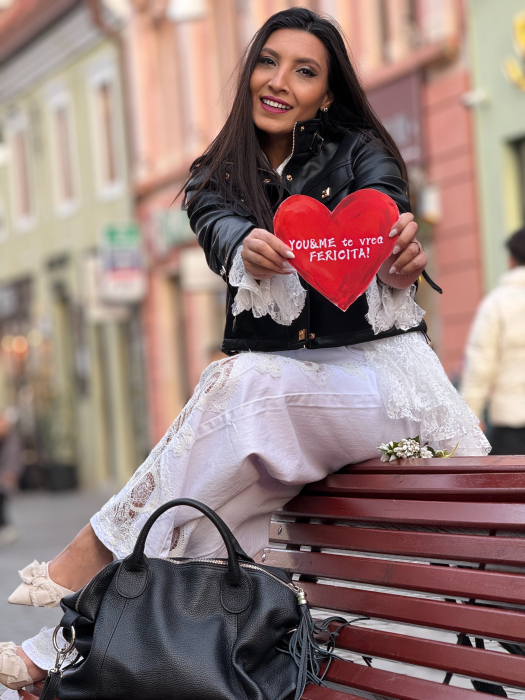 Geaca din piele ecologica cu guler tunica si buzunare aplicate [3]