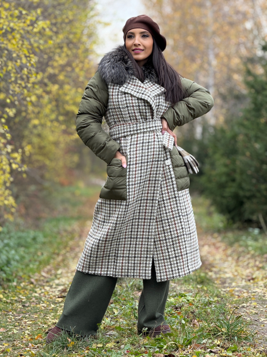 Geaca lunga cu detalii matlasate si guler din blana naturala [1]