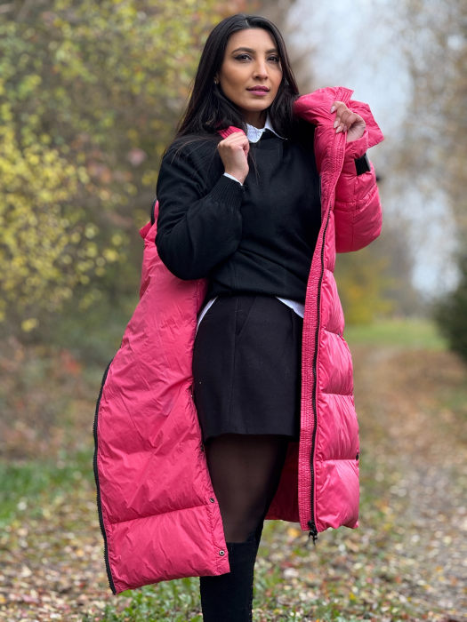 Geaca lunga matlasata cu gluga si fermoar [7]