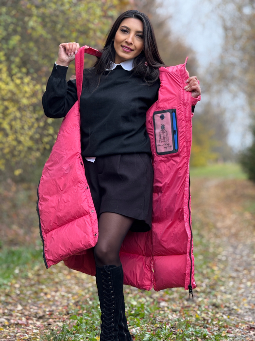 Geaca lunga matlasata cu gluga si fermoar [8]