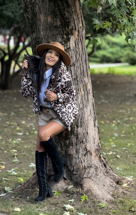 Geaca print leopard cu emblema pe umar [3]