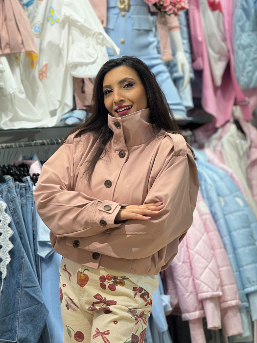 Geaca roz cu pliuri si guler tunica [5]