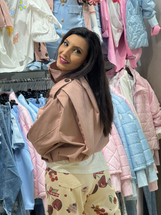 Geaca roz cu pliuri si guler tunica [7]