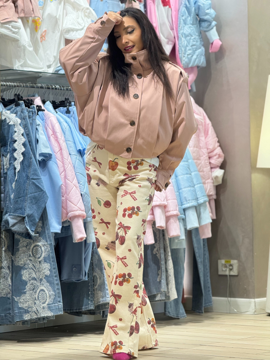 Geaca roz cu pliuri si guler tunica [6]