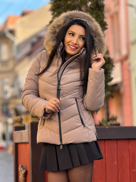 Geaca scurta din fas cu gluga si blana naturala [3]