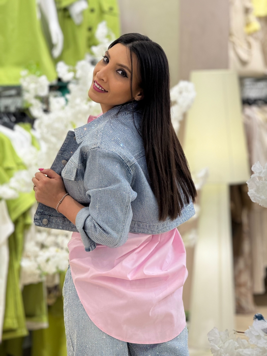 Geaca scurta din jeans cu pietricele aplicate [4]