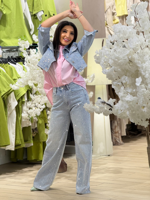 Geaca scurta din jeans cu pietricele aplicate [5]