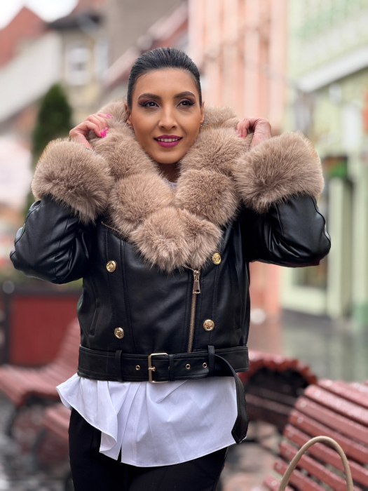 Geaca scurta din piele ecologica cu blana artificiala [5]