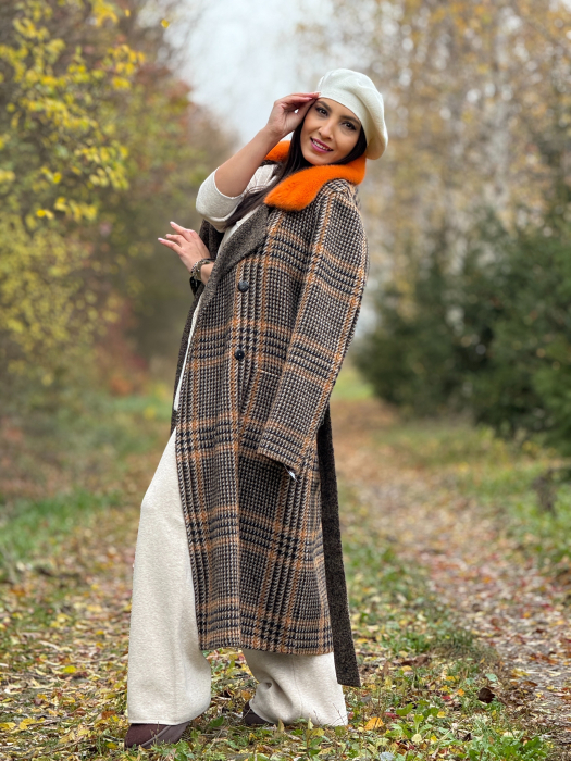 Haina din alpaca cu guler din blana naturala [8]