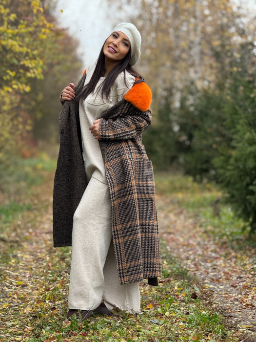 Haina din alpaca cu guler din blana naturala [5]