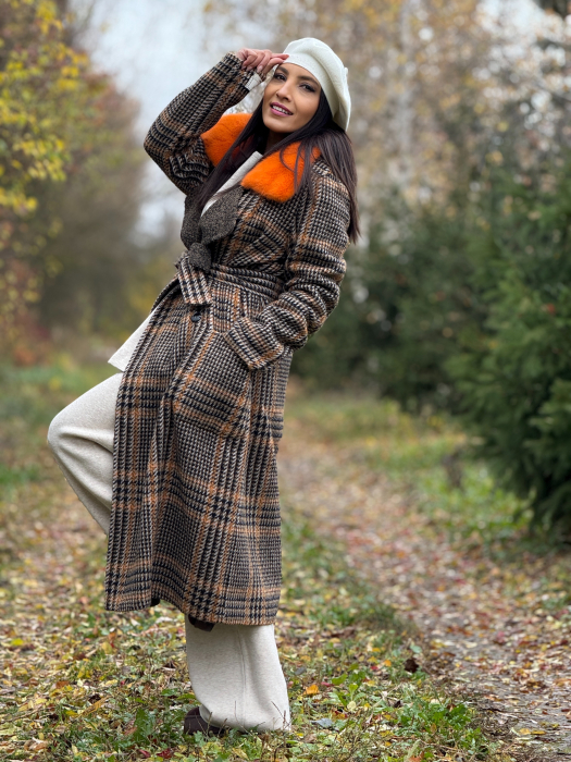 Haina din alpaca cu guler din blana naturala [3]