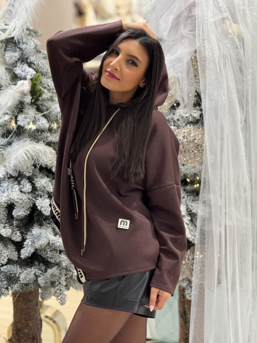 Hanorac lejer cu gluga si tiv cu banda decorativa [2]