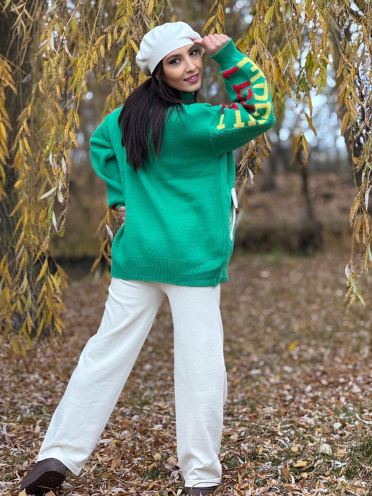 Jacheta alb-verde cu fermoar si detalii sport [4]