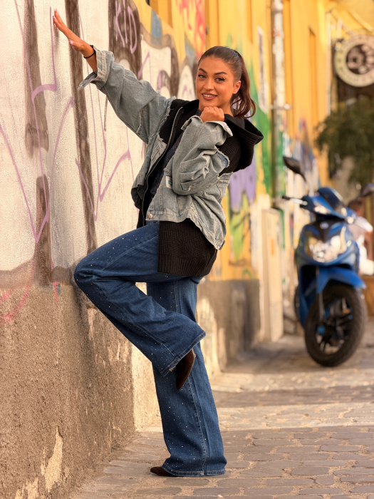 Jacheta cu capse si detaliu din jeans cu lantisor [5]