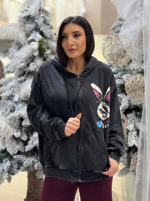 Jacheta cu fermoar si print iepure [4]