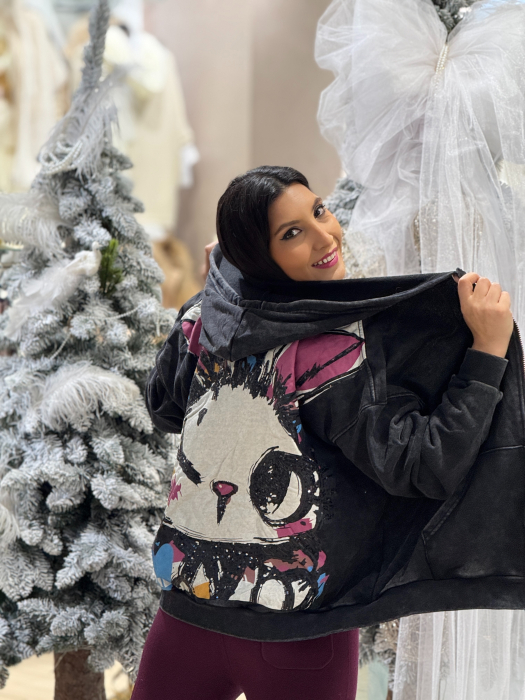 Jacheta cu fermoar si print iepure [3]