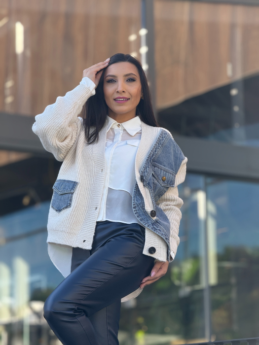 Jacheta cu nasturi si aplicatie din denim [4]