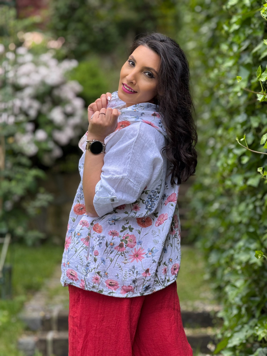 Jacheta din in cu fermoar si print floral [5]