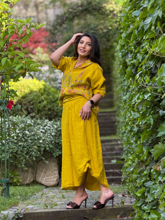 Jacheta din in cu fermoar si print floral [5]