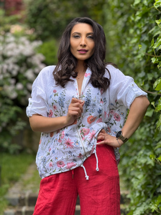 Jacheta din in cu fermoar si print floral [2]