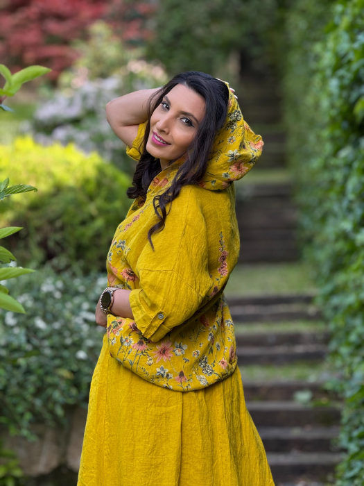 Jacheta din in cu fermoar si print floral [4]