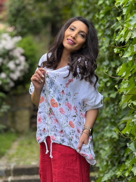Jacheta din in cu fermoar si print floral [3]