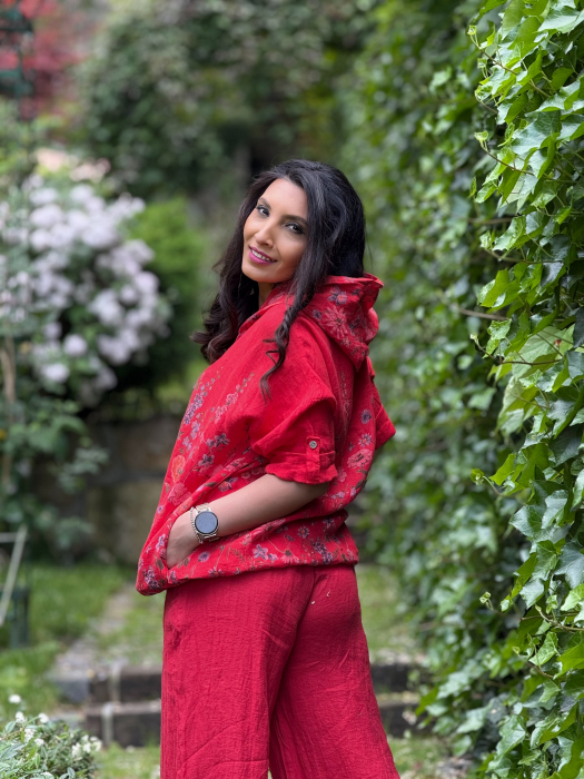 Jacheta din in cu fermoar si print floral [4]